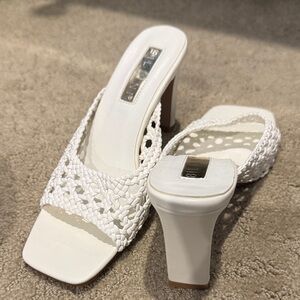 Billini White Woven Heeled Mules